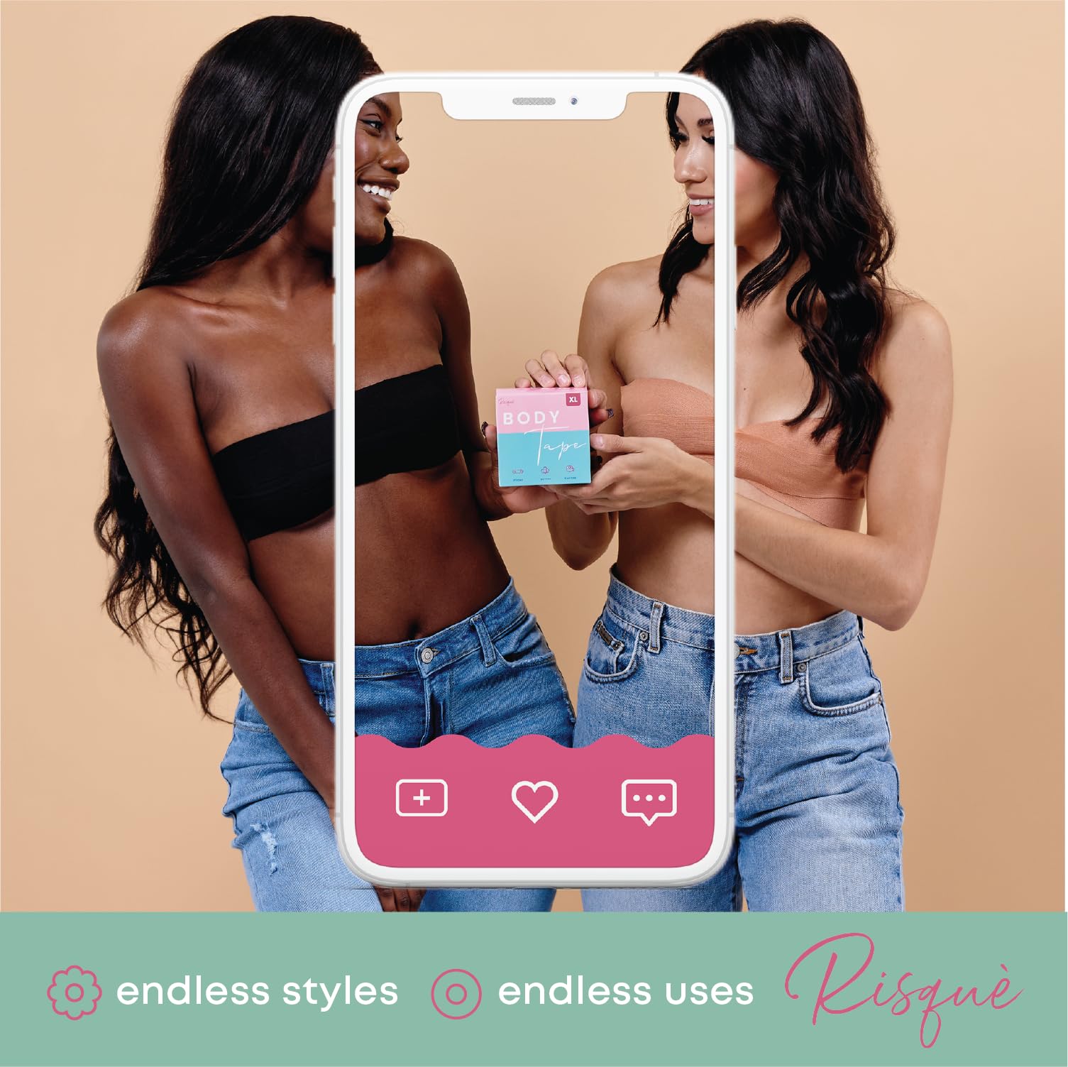 Risqué Boob Tape Boobtape for Breast Lift | Includes Nipple Covers | Body Tape for Push up & Shape | Works Great with Sticky Bra Backless Bra or Strapless Bra | Waterproof Sweat-Proof Beige