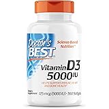 Doctor's Best Vitamin D3 5,000 IU for Healthy Bones, Teeth, Heart and Immune Support, Non-GMO, Gluten-Free, Soy Free, 360 Cou
