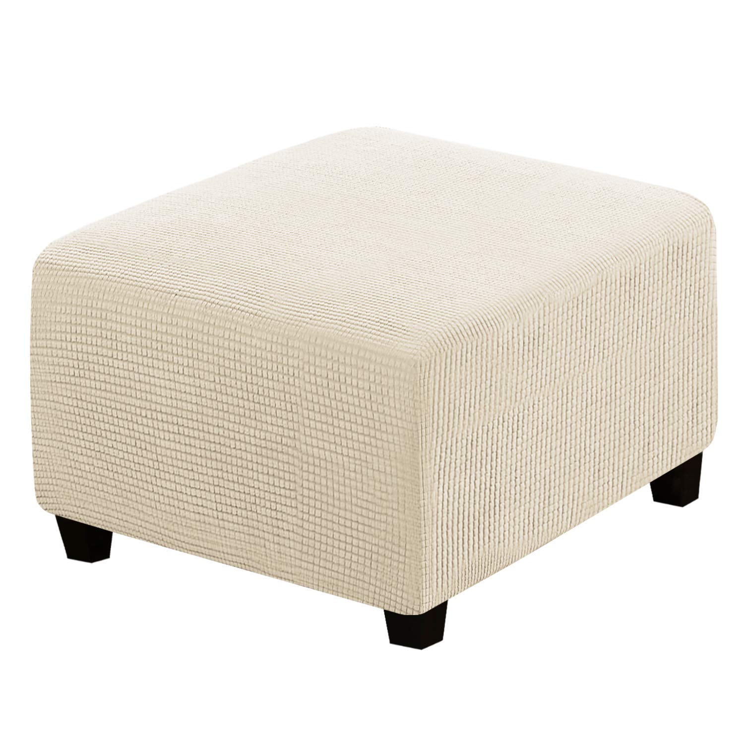 Photo 1 of H.VERSAILTEX Square Ottoman Covers Ottoman Slipcovers Folding Storage Stool Furniture Protector Form Fit with Elastic Bottom, Stretch High Spandex Small Checks Jacquard Fabric(Large,Natural)