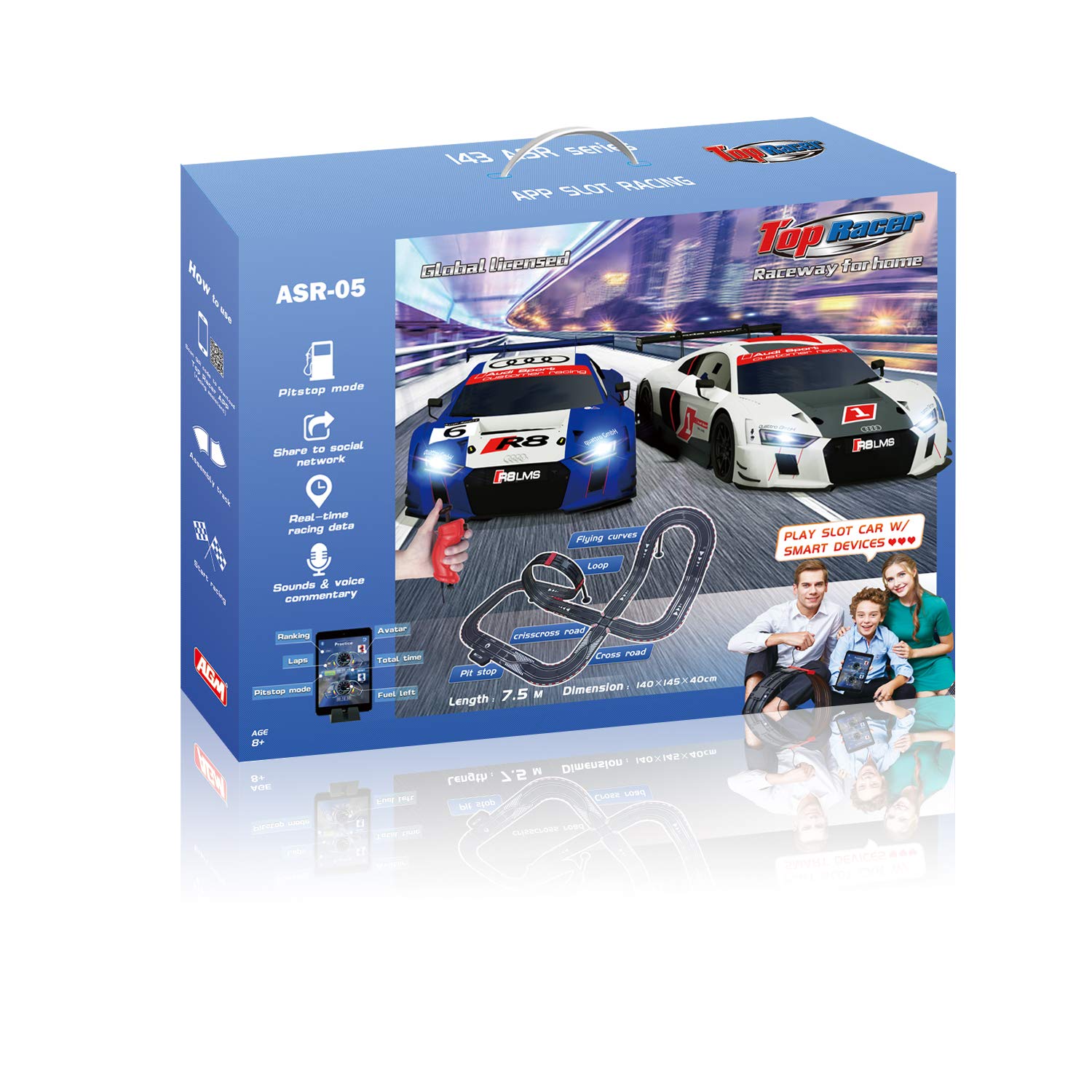 AGM MASTECH Slot car Set with Racing Assistant APP No.ASR-05 1:43 Scale