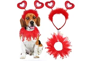 BWOGUE Valentine's Day Dog Costume Red Love Hearts Dog Headband with Collar Holiday Birthday Party Headwear Costume Gift for Small Medium Dogs