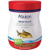 Aqueon Shrimp Pellets Sinking Food for Tropical Fish, 3.25 oz | Bottom feeder fish food, approx. 9mm fish food pellets for catfish, loaches, cory catfish and South American cichlids