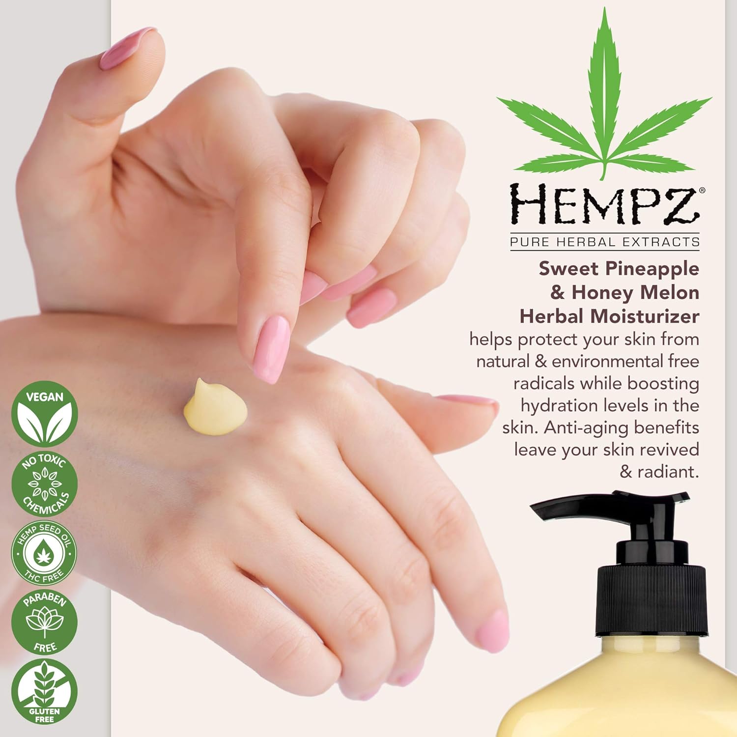 Hempz Sweet Pineapple & Honey Melon Moisturizing Skin Lotion, Natural Hemp Seed Herbal Body Moisturizer with Jojoba, Natural Extracts, Vitamin A and E, 17 oz : Beauty