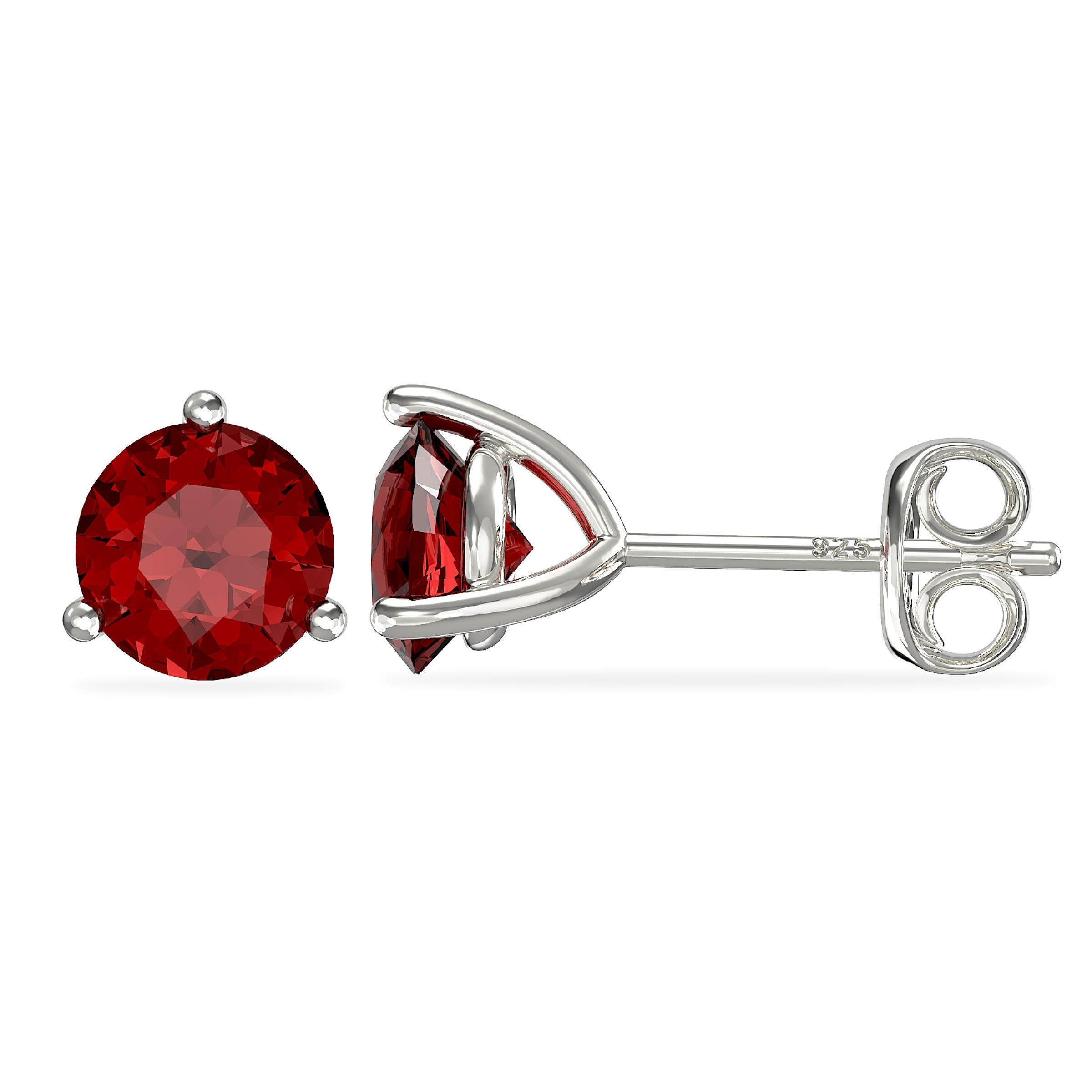 Aeon Birthstone Stud Earrings - January Red Garnet | 925 Sterling Silver & Cubic Zirconia | One Pair