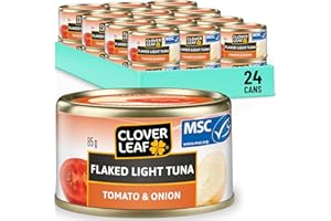 Clover Leaf Tomato & Onion Flavoured Tuna - 15g of Protein per Serving - Source of Iron, Vitamin D - Flake Light Skipjack for