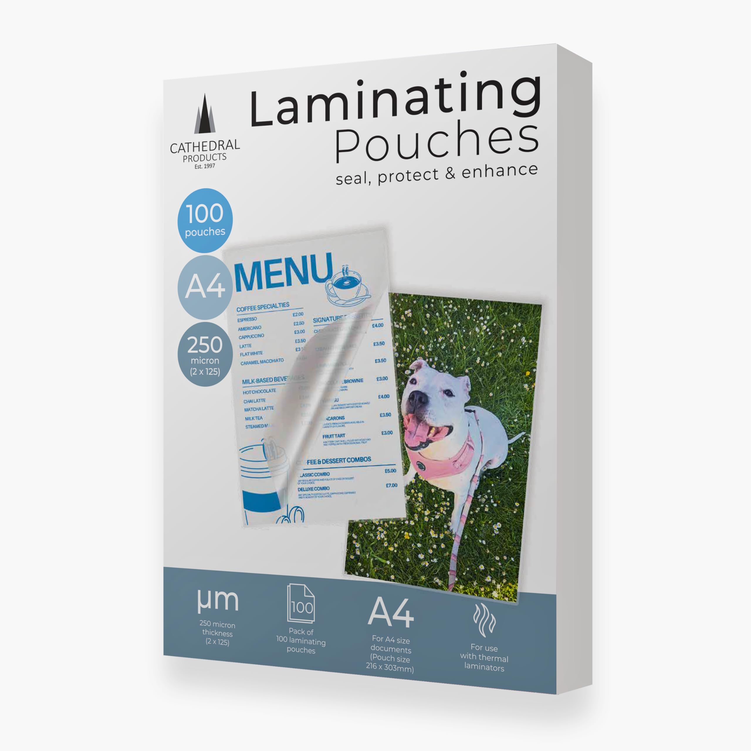 Cathedral Products Pack of 100 A4 Gloss Laminating Pouches 250 Micron