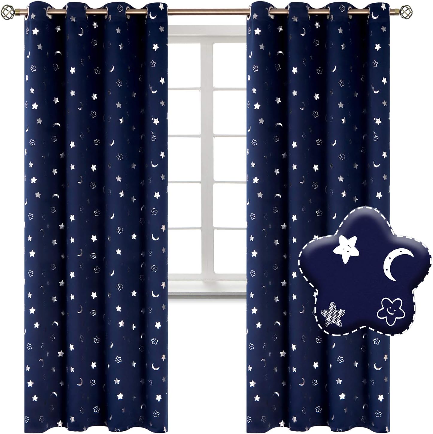 Emerald Green BGment Moon and Stars Blackout Curtains for Kids Bedroom