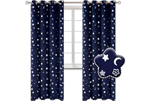 BGment Navy Blackout Curtains for Bedroom, Star Curtains with Moon for Kids Room, Thermal Insulated Room Darkening Drapes with Grommet for Nursery Girl Boy Baby, 2 Panels of 52 x 84 Inch