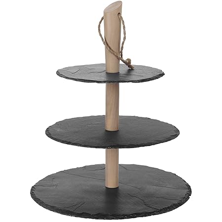 Etagere Holz/Schiefer 3 Ebenen Ø30/25/20xH37cm Servierplatte Gebäckschale Servierständer