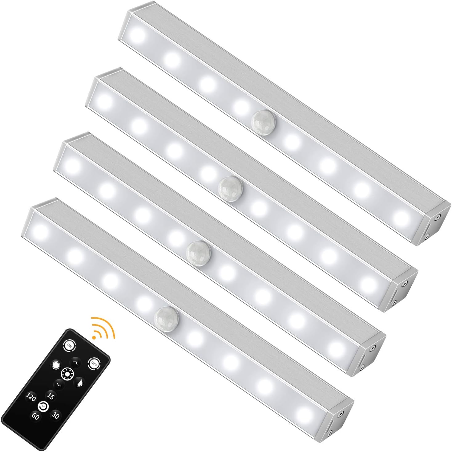 4 Pack SZOKLED Magnet Install Remote Control USB Rechargeable LED Under Cabinet Lighting Closet Cupboard Under Counter Light with Timer and Dimming