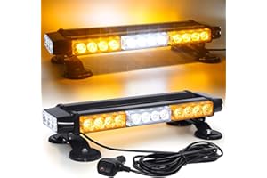 LINKITOM LED Strobe Flashing Light Bar -Double Side 30 LED High Intensity Emergency Hazard Warning Lighting Bar/Beacon/with Magnetic for Vehicle Trucks Roof Safety (Amber&White)