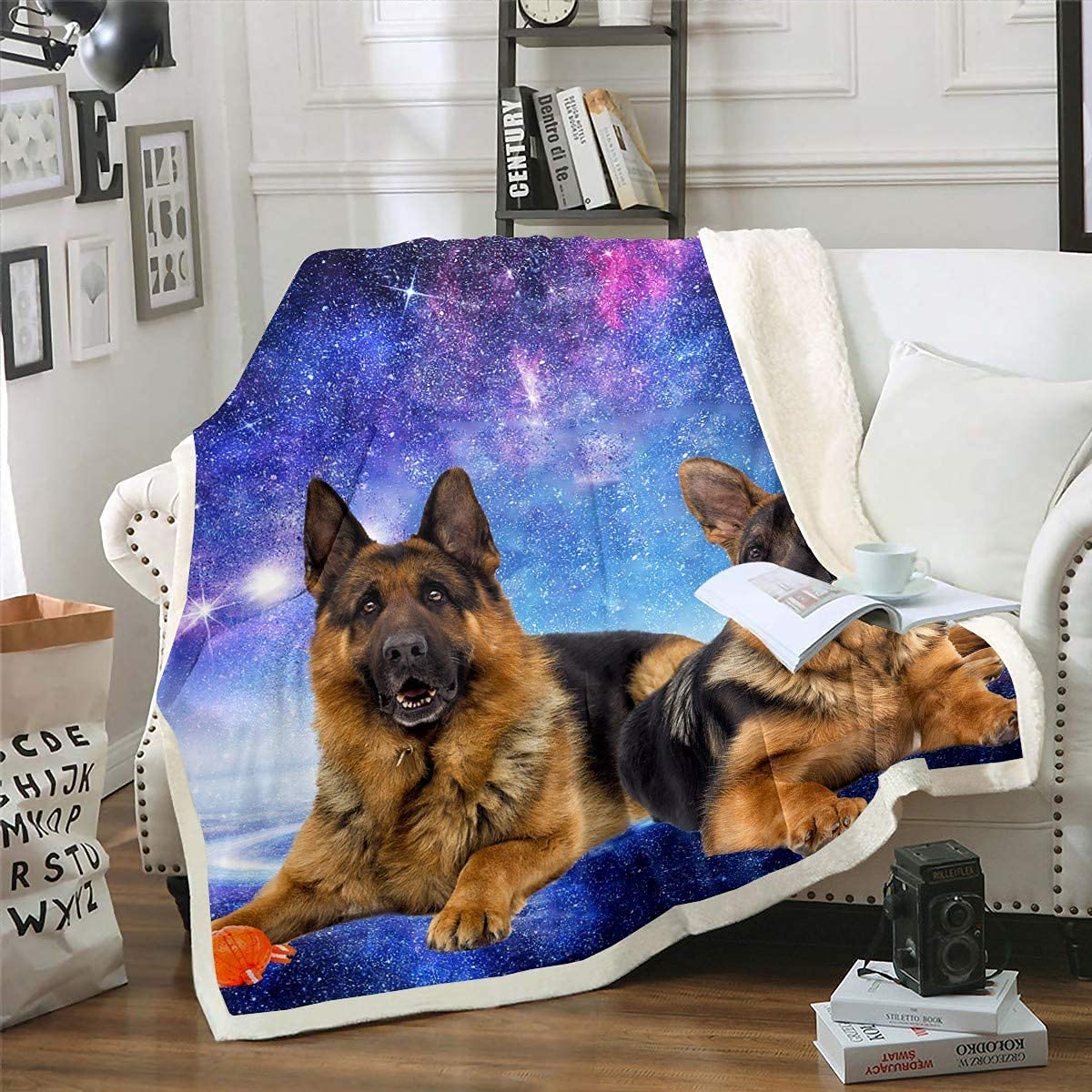 Homemissing Dog Galaxy Fleece Blanket German Shepherd Dog Plush Blanket Blue Purple Starry Sky Throw Cute Pet Puppy Animal Single 50x60 Inch