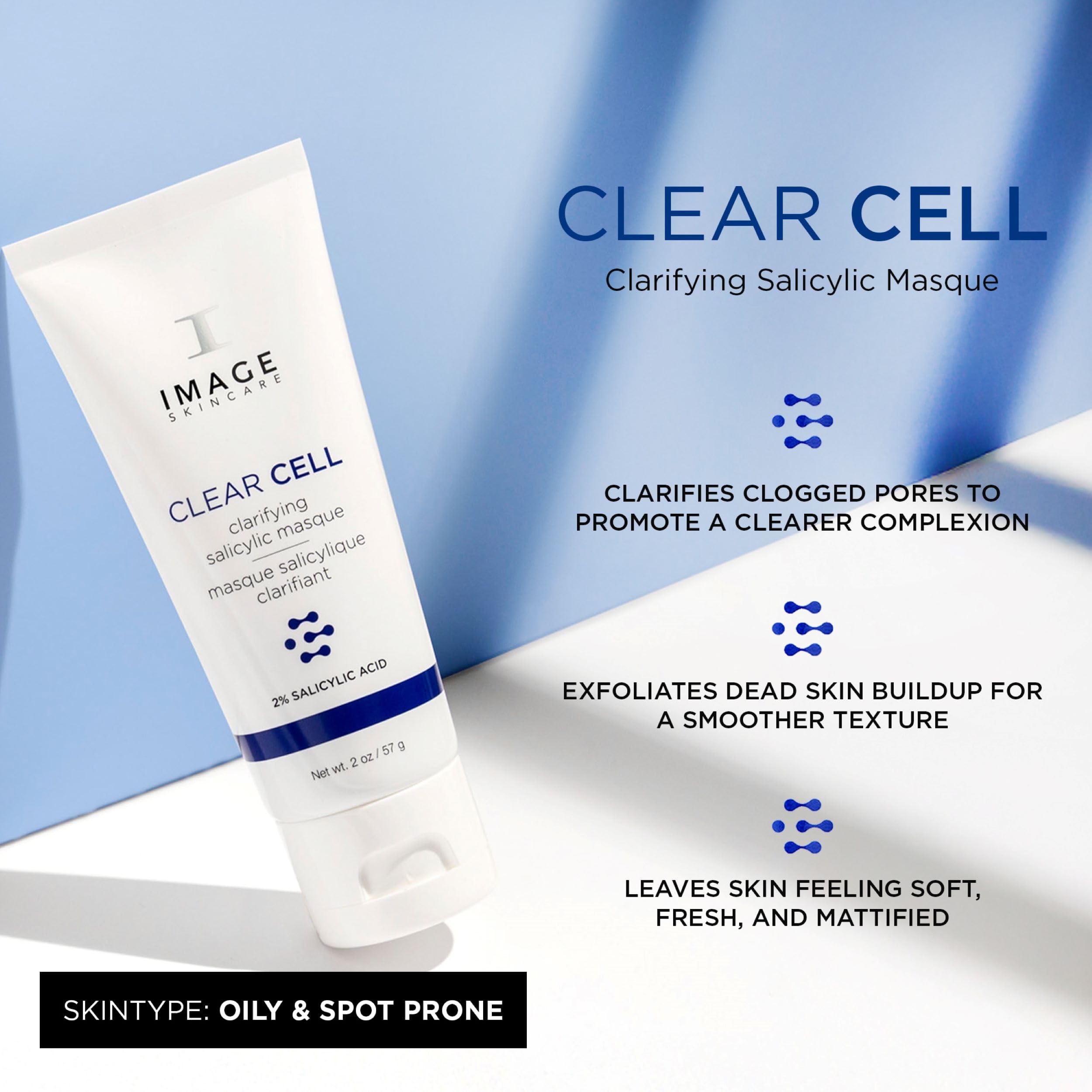 IMAGE Skincare, CLEAR CELL Clarifying Salicylic Masque, Exfoliating Kaolin Clay Facial Mask with Mattifying Effect, Targets Acne Prone Skin, 2oz
