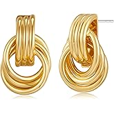 FILMOON Small Geometric Earrings Chunky Trendy Knot Studs Drop Earrings for Women Chunky Trendy Twisted Earring Fashion Jewelry Gift