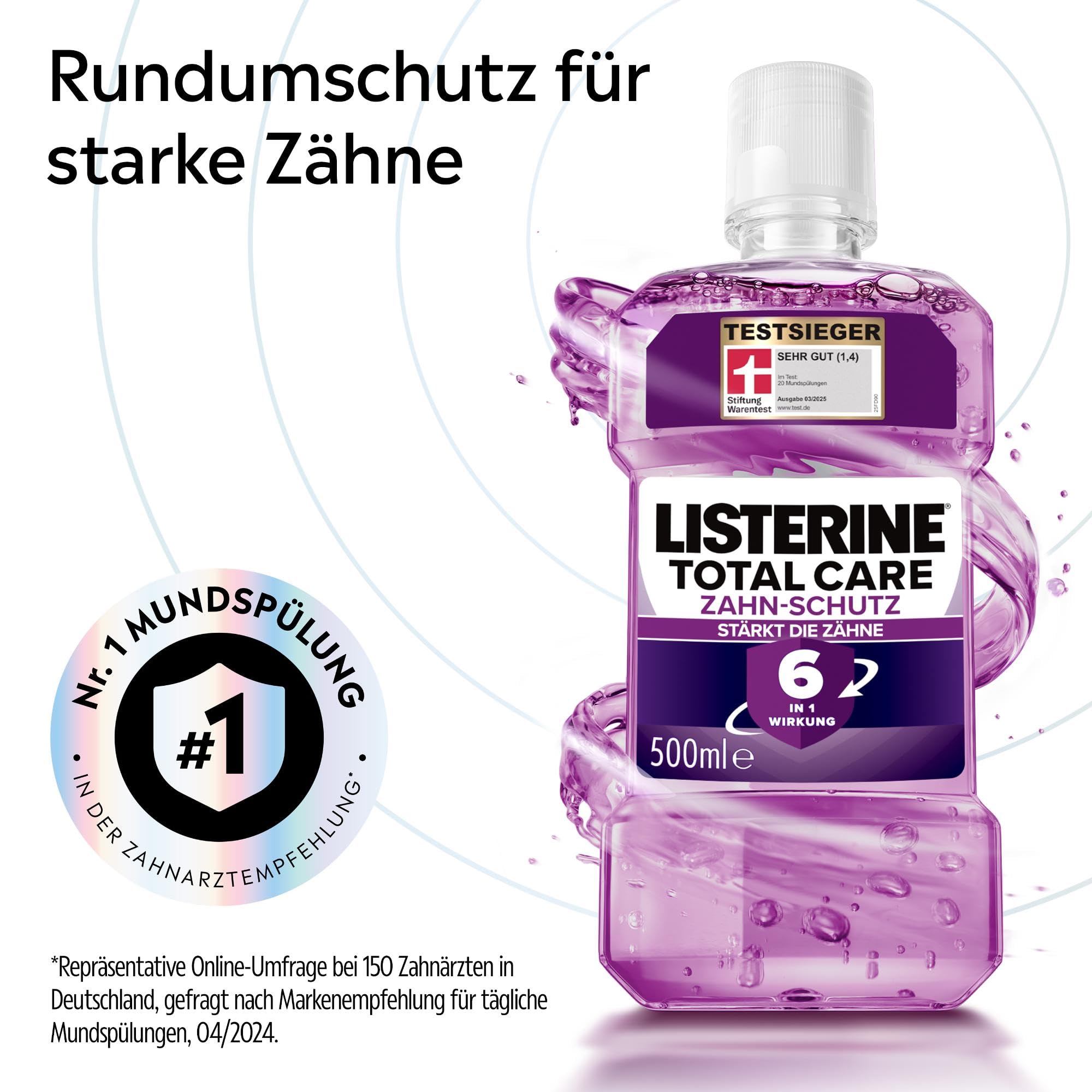 LISTERINE Total Care Zahn-Schutz 6 x 500 ml, schützende Mundspülung gegen Karies mit 6 in 1 Wirkung, antibakterielles Mundwasser schützt vor Zahnfleischproblemen, bis zu 24h frischer Atem 2