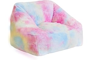 Cvortll Bean Bag Chairs for Kids, 33" Modern Rainbow Colors Beanbag Sofa with Sponge Filling & Comfy Soft Faux Fur, Kids Teens Bean Bags Chair Sofa for Bedroom, Living Room (Colorful)