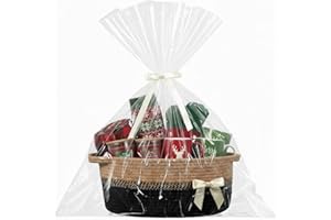 Colingmill Woven Christmas Gift Basket Empty with Ribbons Bow Tie and Bag, Empty Decorative Chest Box, 14" X10" x 5.5", Woven Rope Basket Storage for Gifts with Handles Home Decor(Black Brown)