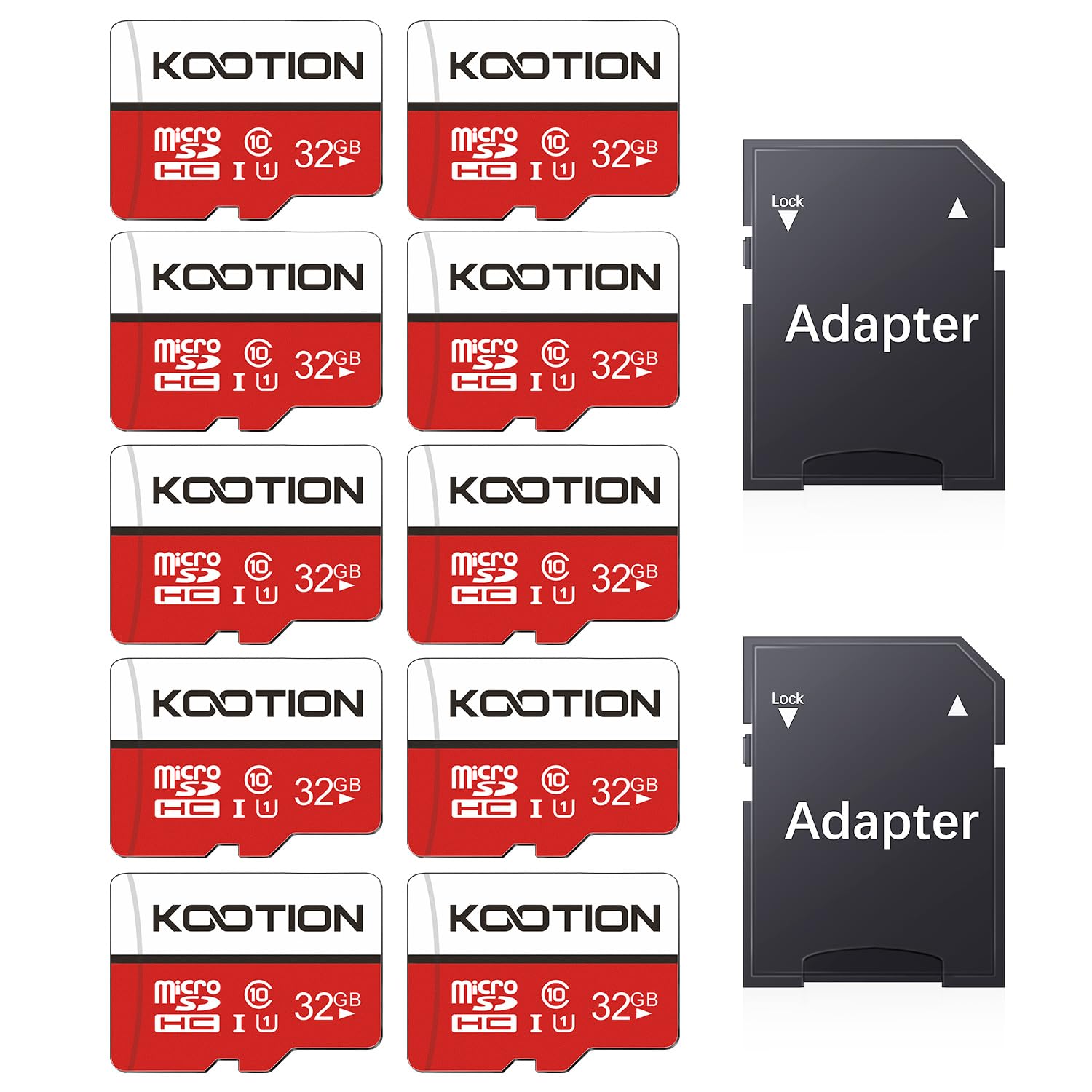 KOOTION 32GB 10-Pack Micro SD Card, UHD Video for GoPro, Action Camera, Drone, Smartphone, R/W up to 80/20MB/s MicroSDXC Memory Card UHS-I U1 Class 10