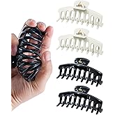Mesovor 4 Pack Silicone Flexible Hair Claw Clips, Nonslip 4.33" Large Bendable Claw Clip | Soft Cozy Neutral Hairclips for Thin and Thick (Black, White)