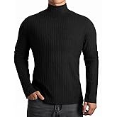 MANGOPOP Men's Mock Turtleneck Long Sleeve Shirts Fleece Ribbed Knit Pullover Sweater Basic Thermal Undershirt Tops