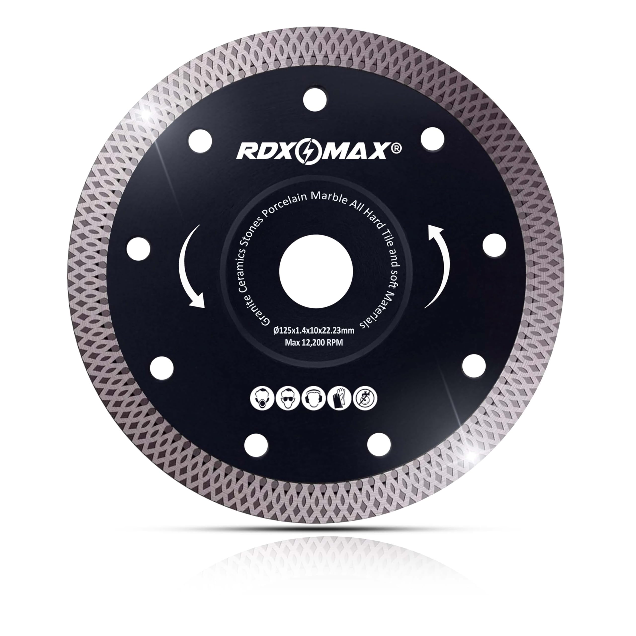 RDXMAX ® 125mm Diamond Cutting Discs for Angle Grinder - Super Thin Fast, Clean Cut on Porcelain, Granite, Marble, Concrete, Tiles, Stones, Bricks & Ceramics- 4.5" Wheel - Size 125 x 1.4 x 22.23mm