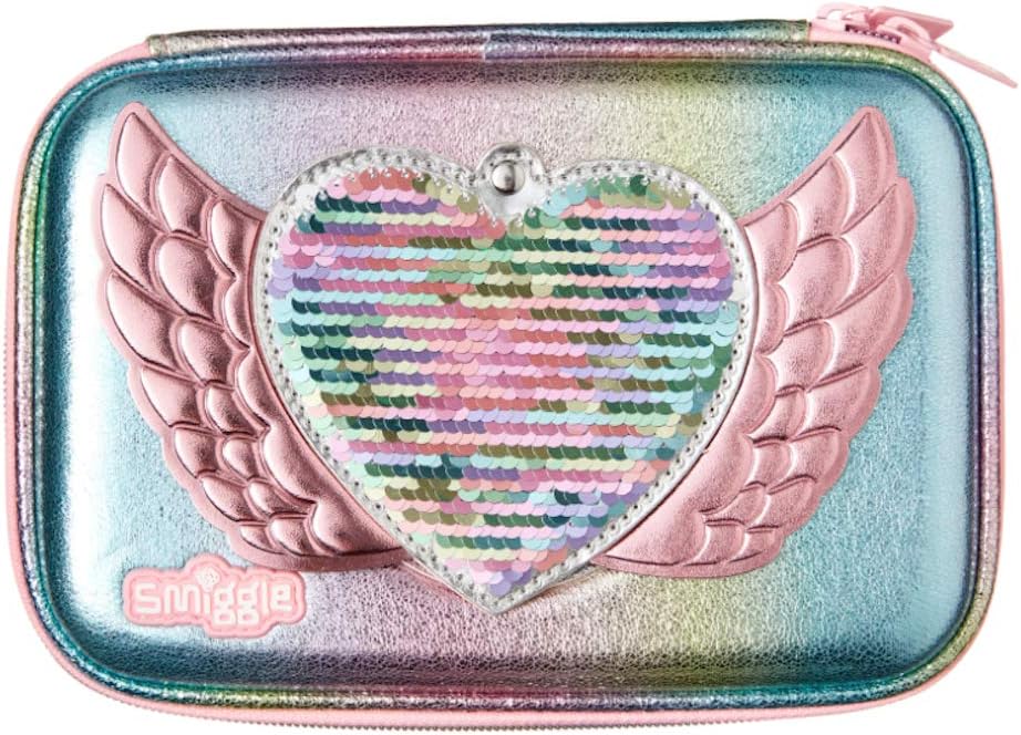 Smiggle Pencil Case 'Glitz' with Secret Mirror (Winged Rainbow Heart