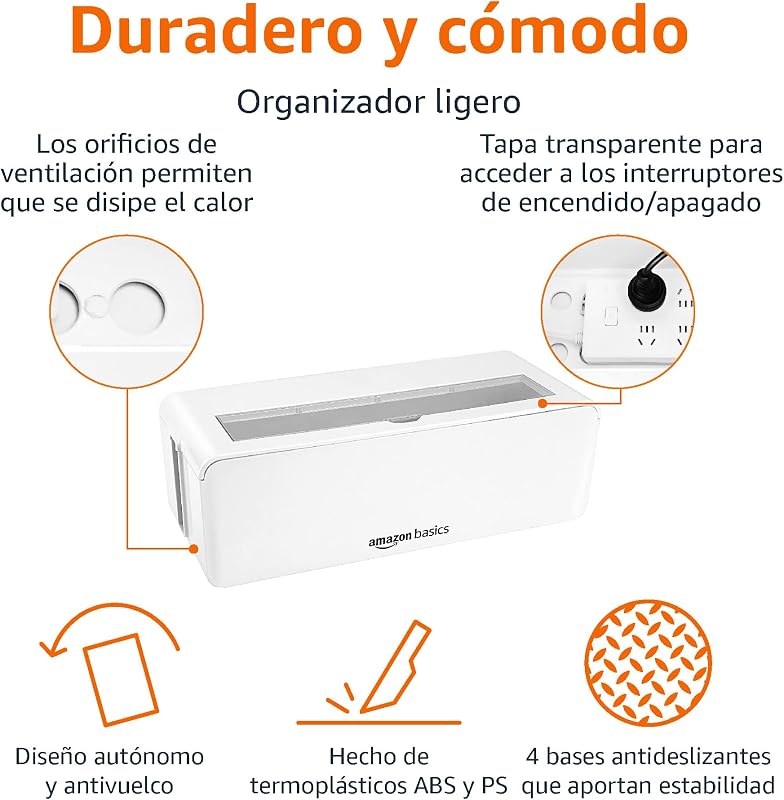 Caja organizadora de cables para ocultar y organizar cables, tamaño grande, Blanco