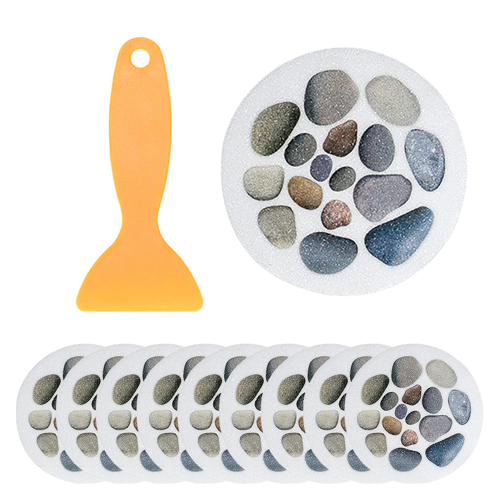 10Pcs Non-Slip Bathtub Stickers, Bath Stickers Non Slip, Bathtub Decoration Sticker Stone Pattern Decoration Non Slip Shower Stickers Bath Safety Stickers with Plastic Scraper for Bath Shower