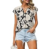 Gaharu Women's Notch V Neck Short Sleeve Chiffon Shirts Casual Lace Blouse Top
