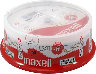 Maxell DVD-R Blank Discs 25 Spindle 16x Speed 4.7GB 120min Full Print White