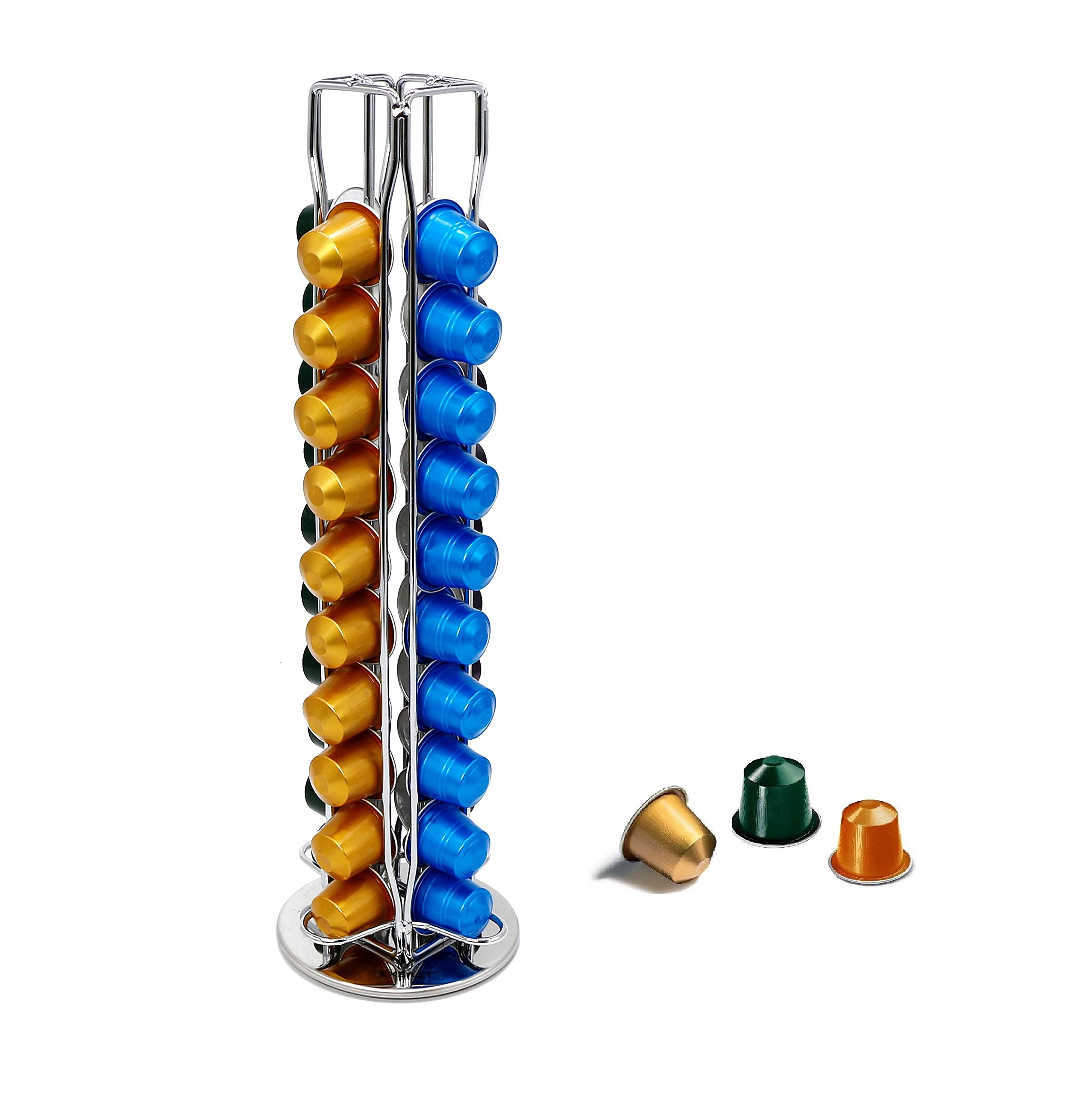 EXZACT Coffee Capsule Holder Compatible with Nespresso Classic, Not Created or sold by Nespresso/Nestlé, Coffee Pods Holder Capsule Stands(Silver Chrome)