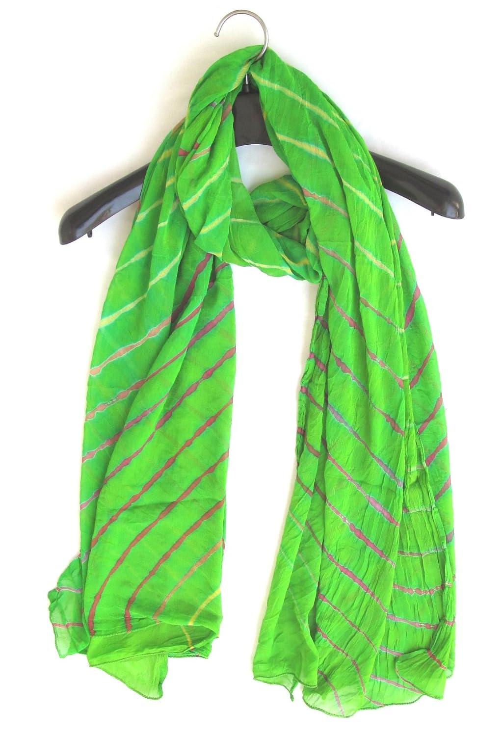 rajasthani, jodhpuri hand crafted chiffon lehariya ladies/girls/woman dupatta- parrot green