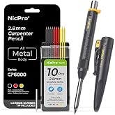 Nicpro Metal Carpenter Pencils with Sharpener, Construction Pencil (Black) | Aluminum Heavy Duty Construction Pencils, Deep Hole Marker+10 Refill &amp; Carbide Scriber Tip, Woodworking Pencil for Carpentry