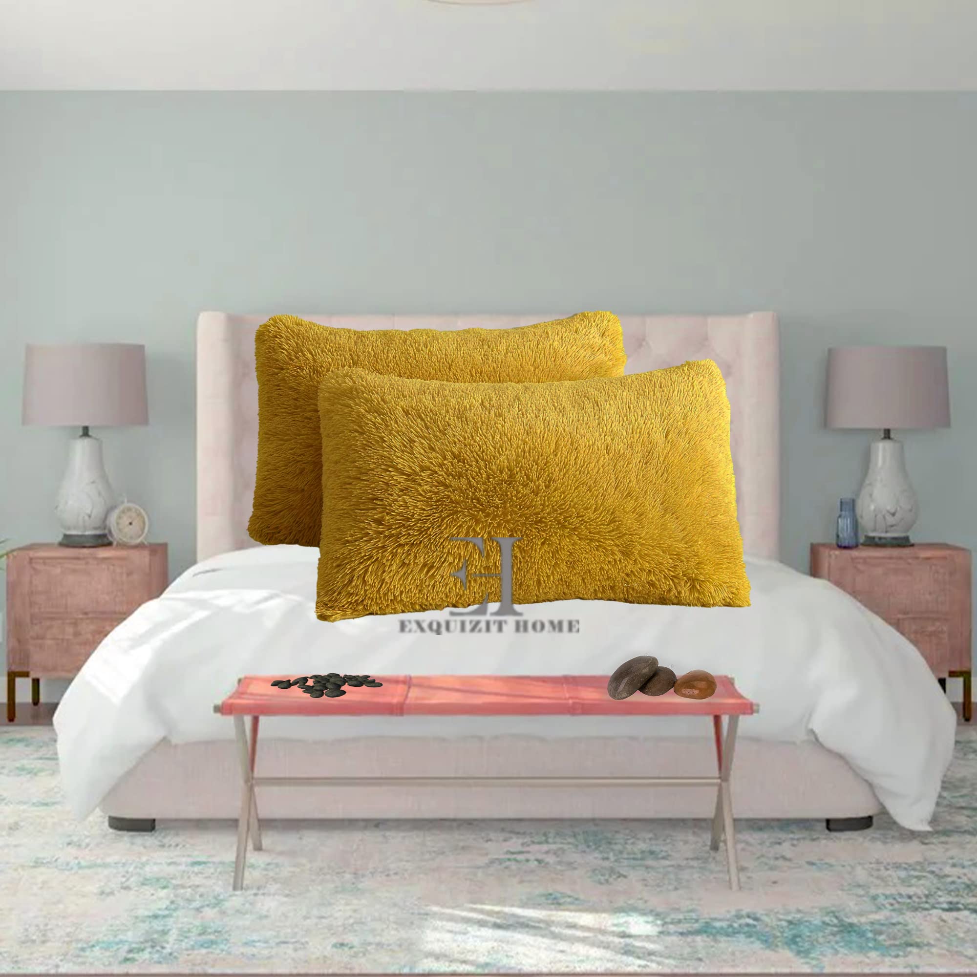 EXQUIZIT HOME® Hug & Snug Teddy Cuddles Pillowcase Pair – Super Soft Fluffy Fleece Pillow Covers | Warm & Cosy Winter Teddy Pillowcases | 100% Polyester | Standard Size 50×75cm (Ochre) — image 1