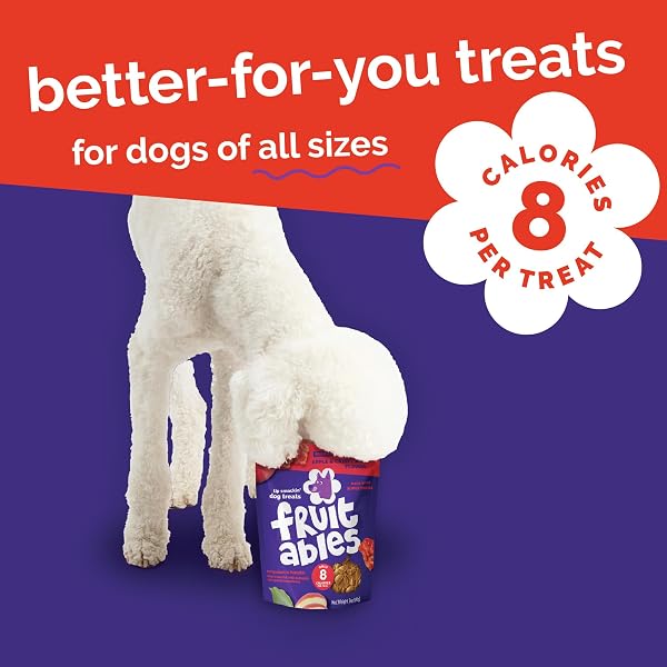 FRUITABLES BAKED DOG TREATS, PUMPKIN SNACKS FOR DOGS, LOW CALORIE & DELICIOUS, NO WHEAT, CORN OR SOY, HEALTHY PUPPY TRAINING TREATS, MADE IN THE USA, APPLE AND CRISPY BACON FLAVOR, 7OZ