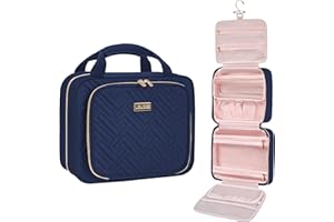 Leudes Travel Toiletry Bag for Traveling Women, Hanging Makeup Bag Organizer with Removable TSA Approved Cosmetic Bag for Travel Essentials,Full Sized Toiletries,Brushes Set (Blue, Large)