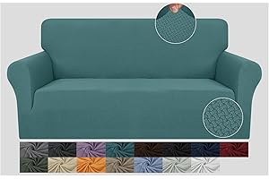 JIVINER Super Stretch 1 Piece Loveseat Slipcover Newest Jacquard Sofa Covers for 2 Cushion Couch Washable Thick Loveseat Furniture Protector with Elastic Bands (Loveseat, Peacock Blue)