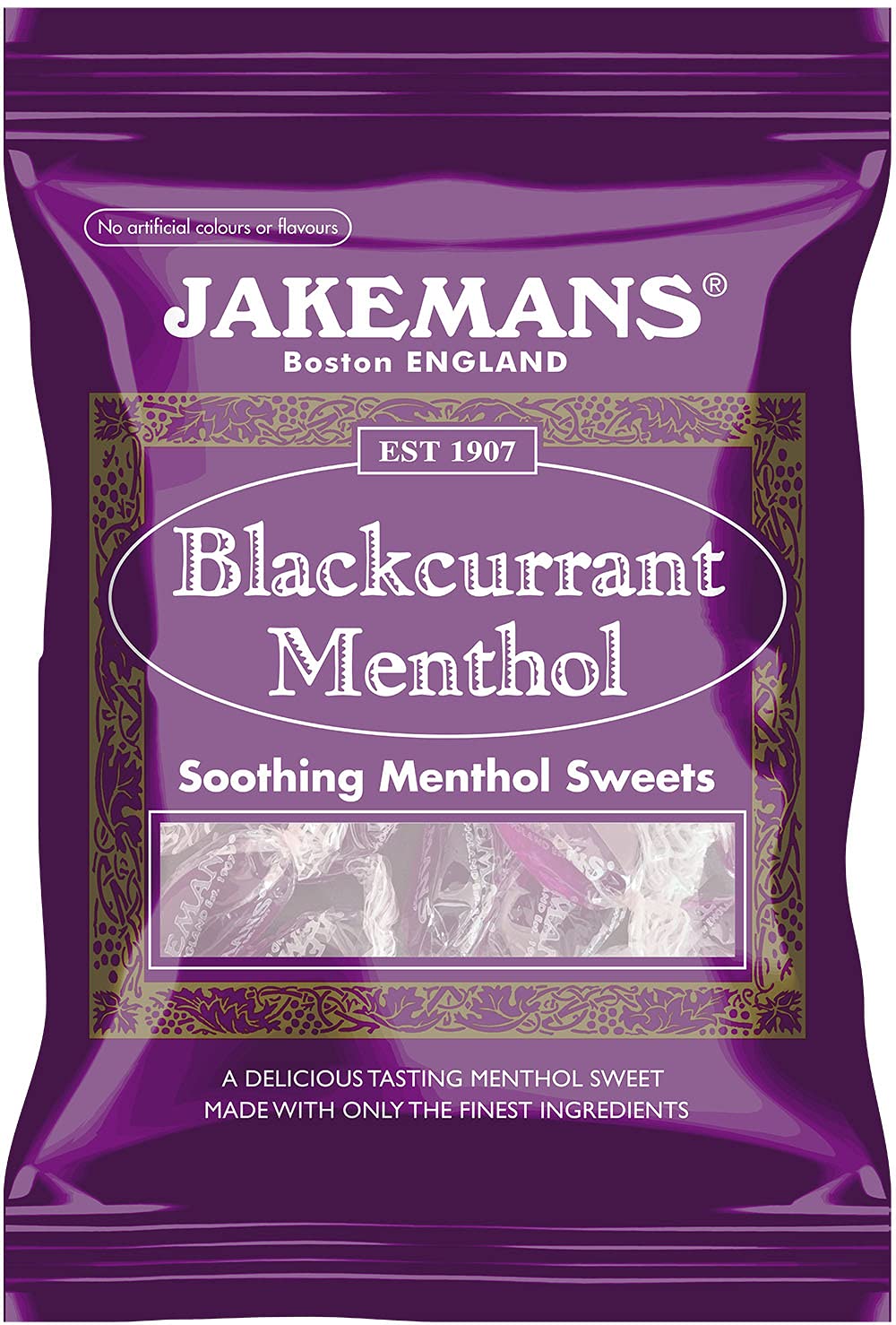 Jakemans Blackcurrant Flavour 100g Bags - Pack of 10 - Soothing menthol sweets - Suitable for vegetarians