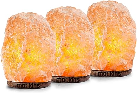 mockins 3 pack de lampara de sal natural tallada a mano del himalaya con hermosa base de madera de 15 a 7 9 in de alto incluye bombilla e interruptor