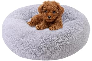 WGOOGW Calming Dog Bed, Dog Beds for Small Melium Dogs, Fluffy Donut Dog & Cat Bed Washable, Round Anti Anxiety Dog Bed, Small Dog Bed with Non-Slip Bottom (Light Grey, 17" x 17")