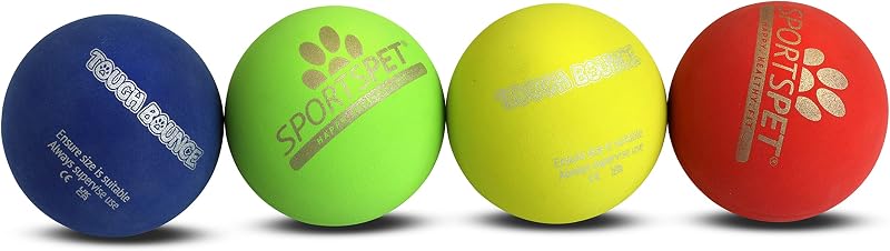 SPORTSPET Tough Bounce Natural Rubber Dog Balls 65mm 4 Pack – Durable Tennis