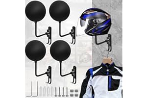 VUAOHIY Motorcycle Helmet Rack, Helmet Holder Wall Mount 180° Rotation Hanger with 2 Hook for Coats, Caps, Motorcycle Accessories (Black, 4 PCS)