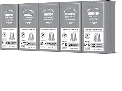 Capsules de Café Intenso Compatibles avec Nespresso, capsule en aluminium, torréfaction poussée, 100 Pièces, 5 lot de 20 - Certifié Rainforest Alliance
