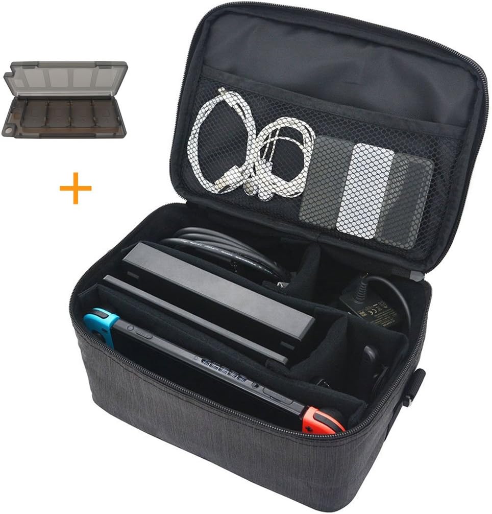 POPHEKO All-in-one High Capacity Carrying Case for Nintendo Switch and Accessories, Portable Protective Case for Travel and Outdoor Activities-Black