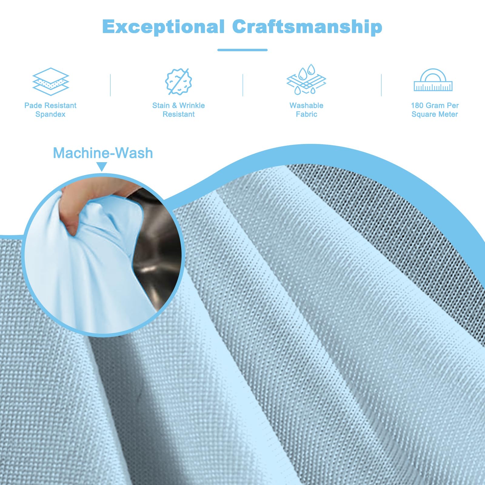 4 Pack 120 Inch Sky Blue Cloth Tablecloth for 5 FT Round Tables, Stretchy Fitted Circle Picnic Tables Cloths, Spandex Table Cover with Table Skirt for Wedding Photography Party Events Kids’ Birthday