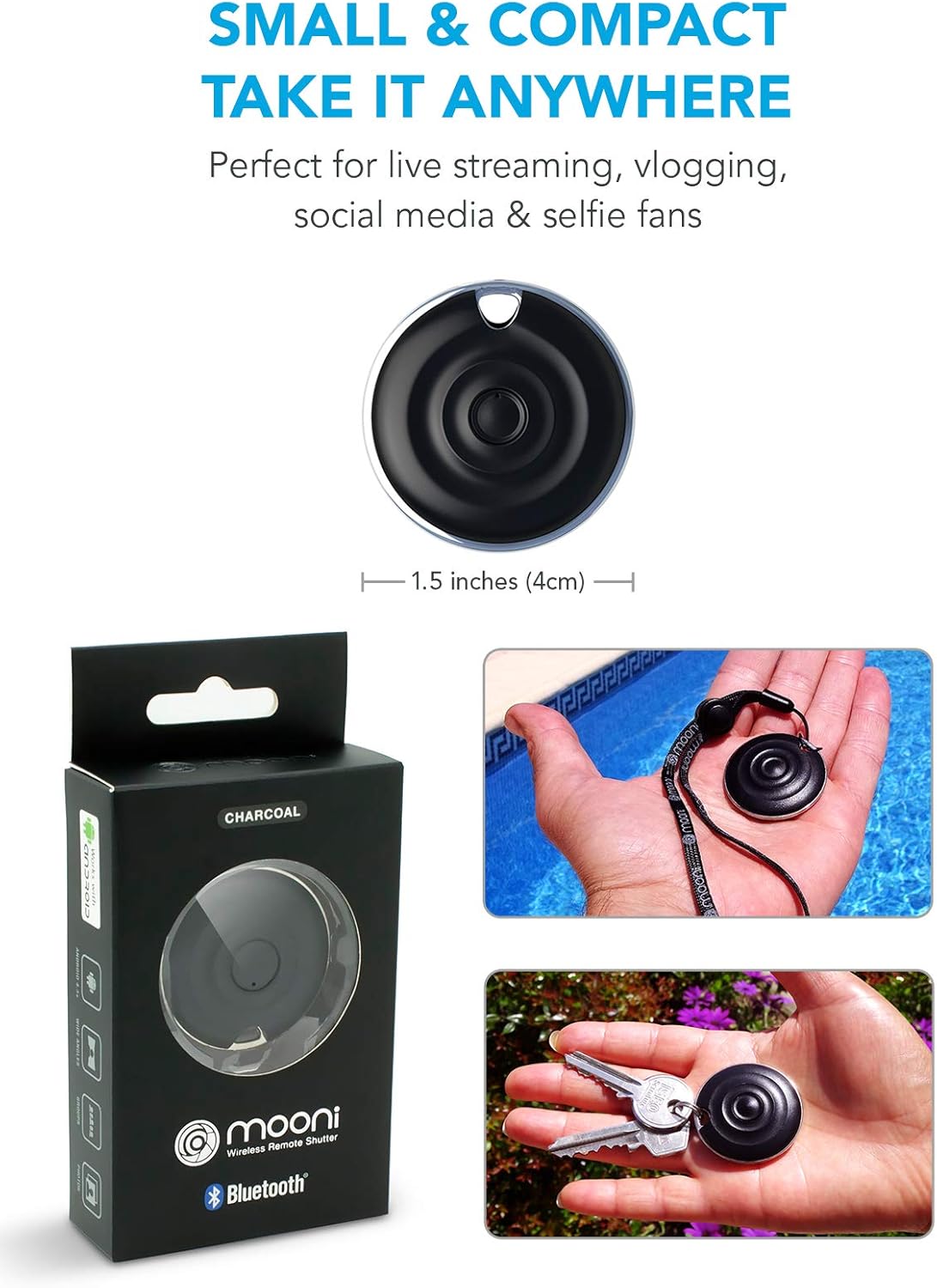 Premium 5-in-1 Bluetooth Selfie Remote Control Camera Shutter for iPhone 11 10 XR XS X 8 7 6 5, Samsung Galaxy S10 S9 S8 S7 S6 S5 & Most Androids - Long 30ft Range - No Apps, No Downloads, No Hassle: Camera & Photo