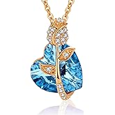 Austrian Crystal Heart Rose Flower Pendant Necklaces for Women Fashion 14K Gold Plated Dainty Necklace Hypoallergenic Jewelry