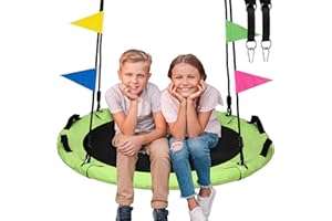 HeyZoo Tree Swing, Saucer Swing 40 Inch for Kids, 900lbs Weight Capacity, with Adjustable Hanging Straps, for Backyard and Outdoor Playground, Yellow-Green