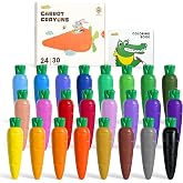 JUPITEARTH Carrot Crayons for Kids 24 Colors, Non Toxic Beeswax Crayons for Toddlers 1-3 with 30-Page Coloring Book &amp; Stickers &amp; 120 PDF Pages, Mess-Free Coloring for Kids Art Supplies Gift
