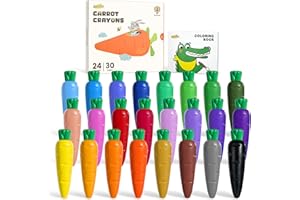 JUPITEARTH Crayons de 24 couleurs, cire d'abeille non toxique en forme de carotte avec livre de coloriage de 30 pages et 120 